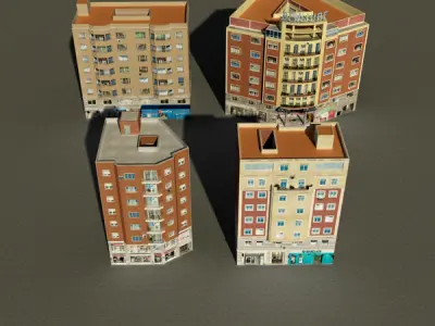 Building Collection 77-80 Low-poly 3D model