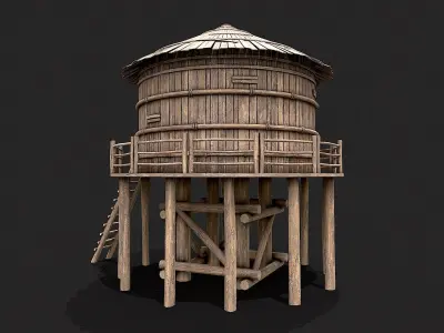 Medieval Wooden High Water Tank Low-poly 3D model
