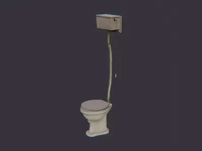 Vintage bathroom toilet with wall tank Low-poly 3D model