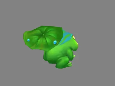 Cartoon frog under lotus leaf Low-poly 3D model