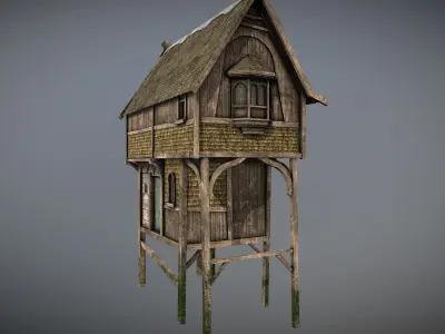 Medieval lake village - House 1 Low-poly 3D model