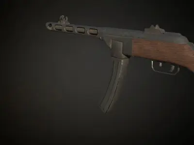 Ppsh-41 stick drum soviet submachinegun Low-poly 3D model