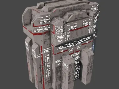 PBR Building futuristic space station Low-poly 3D model