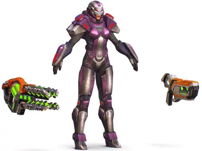 Cartoon Sci-Fi Cyborg Drone Heavy Machine Gunner Low-poly 3D model