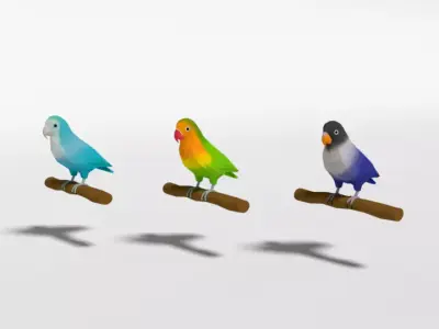 Low Poly Cartoon Lovebirds Low-poly 3D model