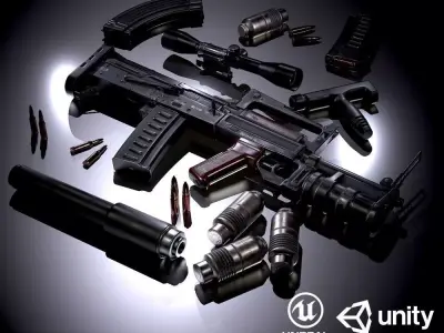 OTs-14 Groza Variants PBR Low-poly 3D model