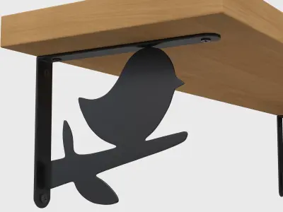 Wooden Wall Shelf with Bird Decoration 3D model