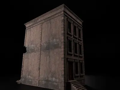 DESTROYED OLD BUILDING POST APOCALYPSE 001 Low-poly 3D model