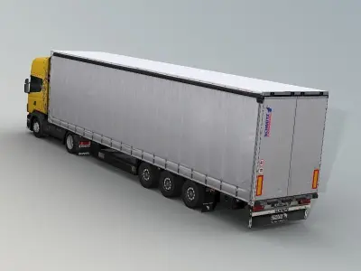 Euro truck with euro mega trailer Low-poly 3D model