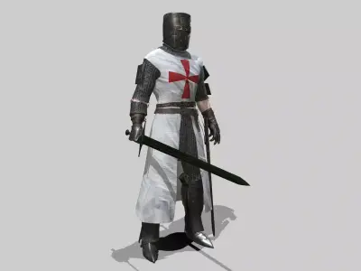 Crusader knight holding sword Low-poly 3D model