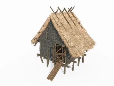 Medieval architecture thatched hut 3D model