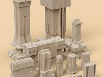 Sci-Fi Cyberpunk Buildings Pack - 13 Buildings Free 3D model