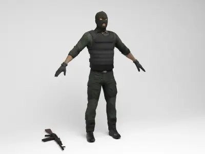 Mercenary 1 soldier holding gun Low-poly 3D model