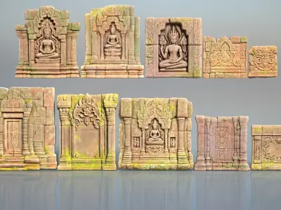 High poly Ruin Temple Walls - 240630 3D model