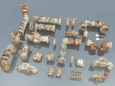 Rusted Pipes Plumbing Stock Low-poly 3D model
