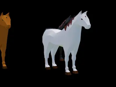 Low poly horse three horses Low-poly 3D model