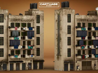 Arabic Neoclassical Apartment Building with Ground-Floor Shops Low-poly 3D model