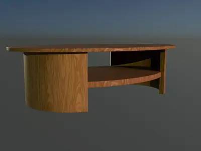 Round Wooden Coffee Table 3D Model Free low-poly 3D model