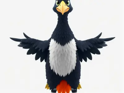 Vibrant Crested Bird Character Rigged and Animated Model Low-poly 3D model