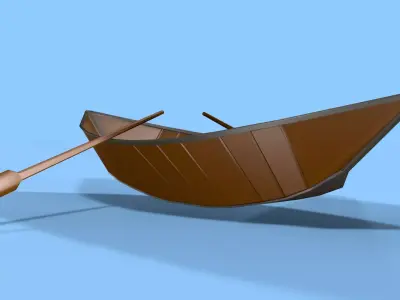 Boat Low Poly wooden with two paddles Low-poly 3D model