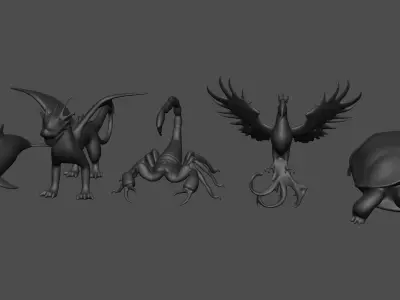 Set of five 3D printed miniature products 3D print model