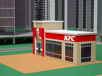 Part of a City with Animated Aircraft 3D model