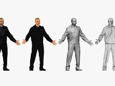 001296 man in security black suit low poly Low-poly 3D model