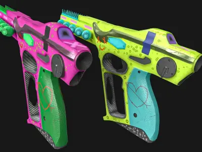 sci-fi Cartoon Pistol Low-poly 3D model