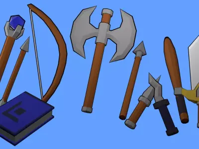 Pack of 10 fantasy weapons low poly Free low-poly 3D model