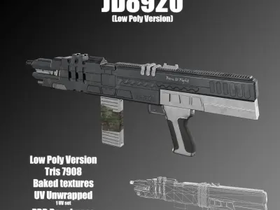 High poly and low poly gun-JD8920 Low-poly 3D model