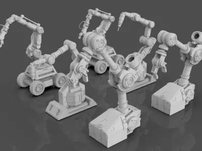 Industrial Robot Arms Pack Of 3 -Untextured 3D model