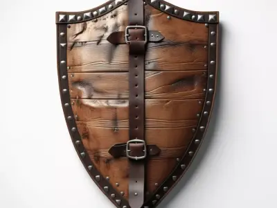 Worn Wooden Shield with Iron Studs 3D model
