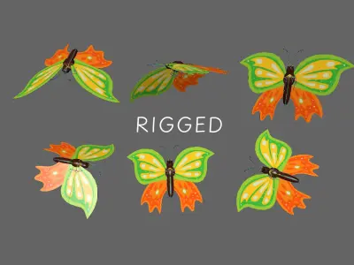 Butterfly Wing Flapping 5 Animated Low-poly 3D model