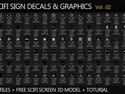 280 SCIFI Sign Decals And Graphics - Vol2 and Tutorial Texture