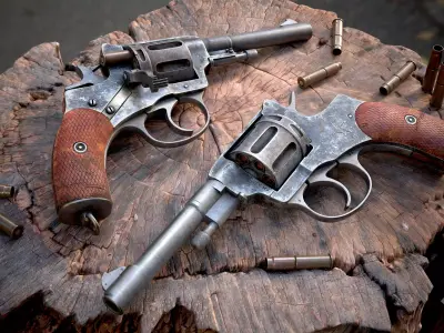 Custom rifle based on the Nagant revolver Low-poly 3D model