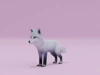Artic Fox Light grey White Low-poly 3D model