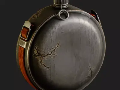 Old Military Metal Canteen Bottle Low-poly 3D model