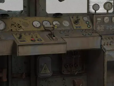 Railway vehicle old-style war damaged locomotive 3D model