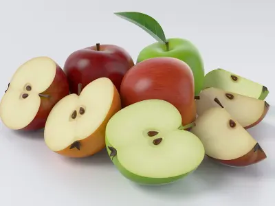 Cartoon Apple Sliced and Chopped Set 3D model