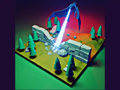 low poly dragon paper castle with light shining Low-poly 3D model