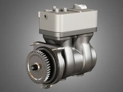 Air Brake Compressor - Two Piston - D13 Diesel Engine 3D model
