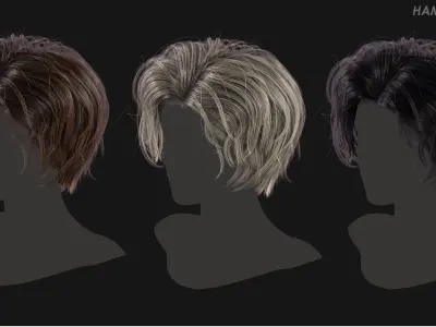 Real Time Hair Card Female Hairstyle part 13 Low-poly 3D model