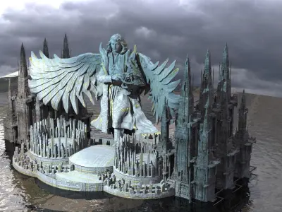 Ancient Ireland Giant causeway With Statue 3D 3D model