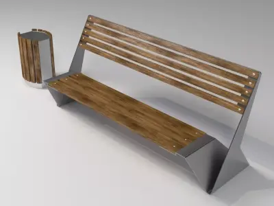 Street bench 3D model 8