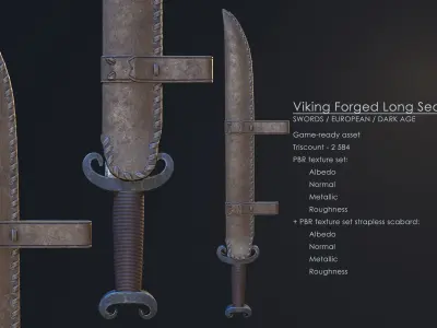 Viking Forged Long Seax Low-poly 3D model