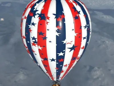 Hot air balloon red blue stars Low-poly 3D model