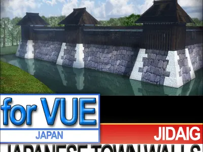 Japanese Fortified Town Walls Kit 3D model