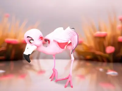 Vibrant Flamingo Character model pack Low-poly 3D model
