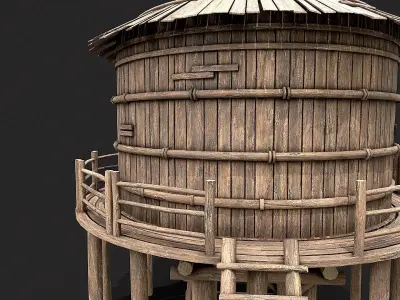 Medieval Wooden High Water Tank Low-poly 3D model