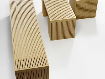 Modern Wooden Benches Set  Low-poly 3D model